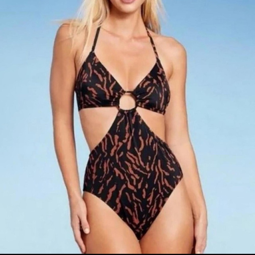 Shade and Shore Black and Brown Cutout Swimsuit